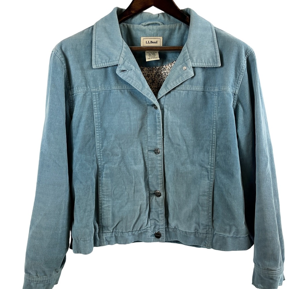 VINTAGE LL Bean Corduroy Jacket Women M Light Blue Floral Lined Y2K Cottagecore